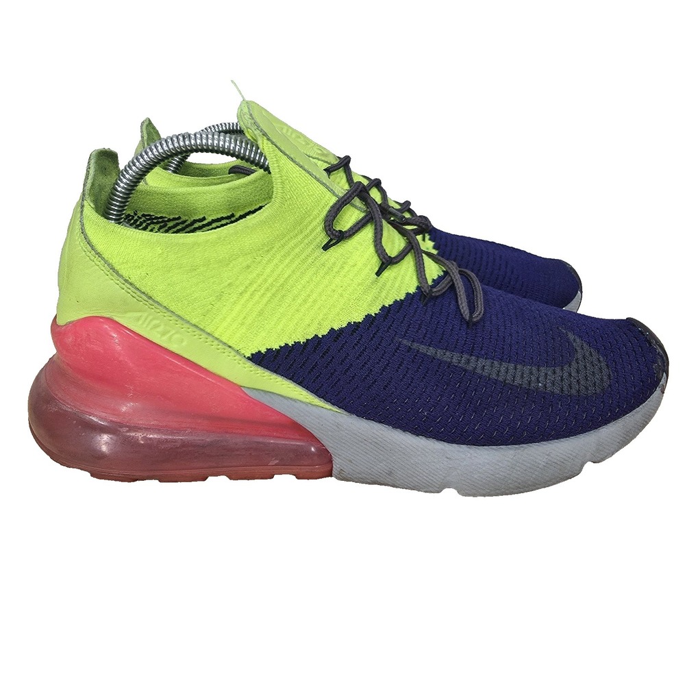 Nike Air Max 270 Flyknit Running Shoes Men 9.5 Regency Purple Volt Pink Sneakers